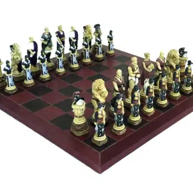 Juego de ajedrez de cuero genuino Spartacus I y juego de ajedrez de resina pintado a mano