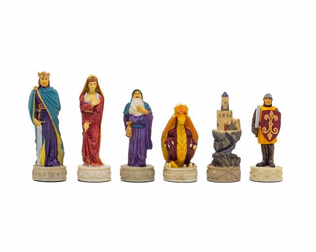 Conjunto Medieval VII Tablero de Ajedrez de Madera de Rosa con Cajón de Almacenamiento & Juego de Ajedrez de Resina Pintado a Mano - Imagen 4