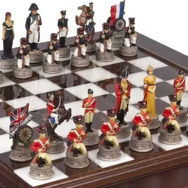Alternative view of Juego de batalla de Waterloo 1 Tablero de ajedrez de madera y mármol y juego de ajedrez pintado a mano
