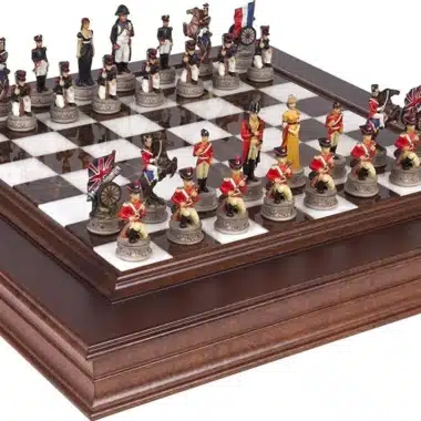 Juego de batalla de Waterloo 1 Tablero de ajedrez de madera y mármol y juego de ajedrez pintado a mano