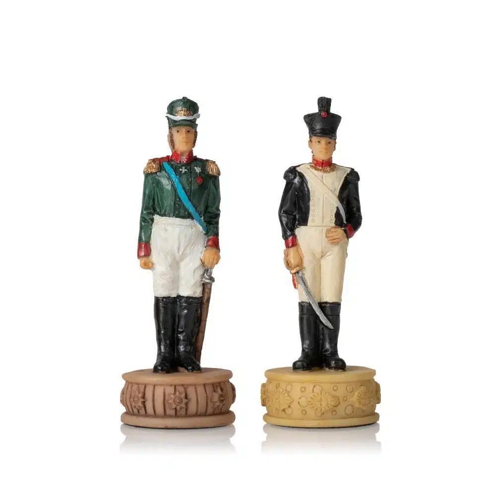 Ensemble Napoléon Campagne de Russie IV Jeu d'Echecs en Résine et Echiquier en Bois Teinté Noir et Ivoire - Imagen 11