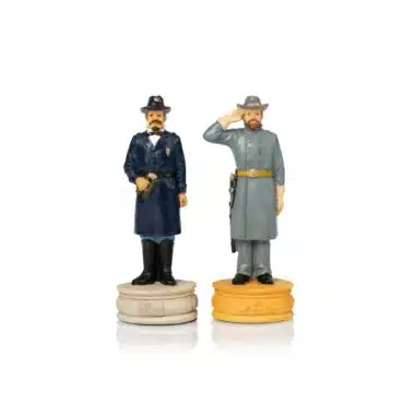 Piezas de ajedrez Guerra de Secesión que representan a dos oficiales como torres o caballos