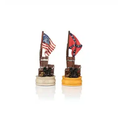 Torres de ajedrez Guerra de Secesión decoradas con banderas americana y confederada