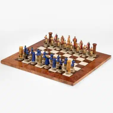 Tablero de ajedrez de madera de olmo y brezo pintado a mano y juego de ajedrez de resina - Imagen 3