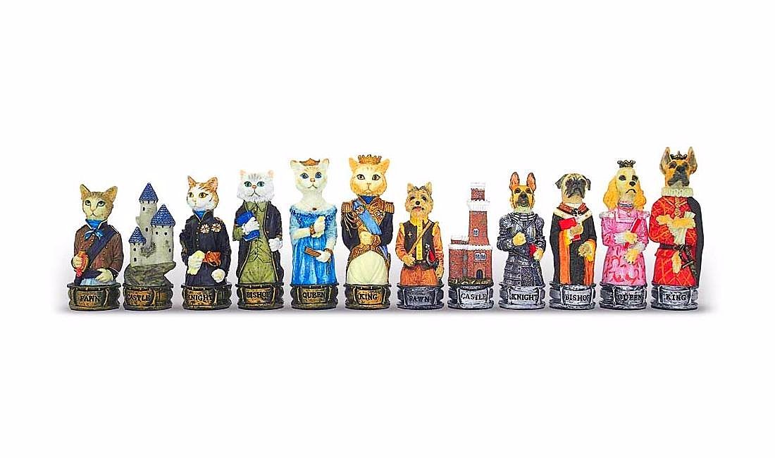 Conjunto Perros y Gatos Tablero de Ajedrez de Madera de Rosa con Cajón de Almacenamiento & Juego de Ajedrez de Resina Pintado a Mano - Imagen 2