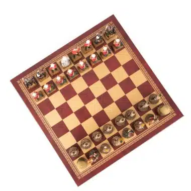 Alternative view of Tablero de ajedrez de cuero artificial rojo de la guerra anglo-zulú y juego de ajedrez de resina pintado a mano