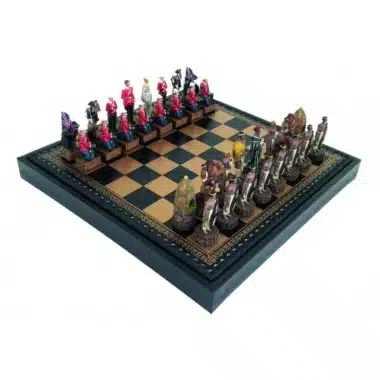 Set de Guerra Anglo-Zulú II Tablero de ajedrez de polipiel con almacenaje y juego de ajedrez de resina pintado a mano