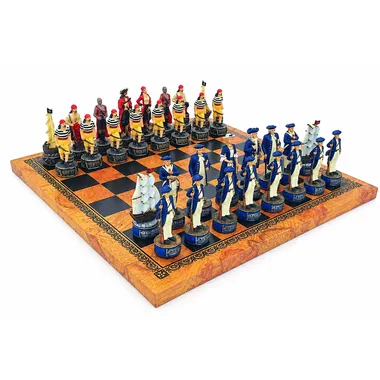 Juego "Piratas" Tablero de ajedrez de cuero artificial y juego de ajedrez de resina