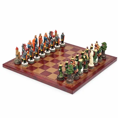 Juego de ajedrez completo Robin Hood sobre tablero de cuero sintético, piezas pintadas