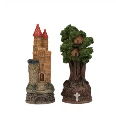 Piezas torre del juego Robin des Bois: castillo fortificado y árbol-casa en resina pintada