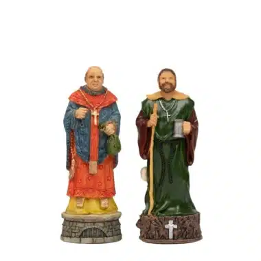 Piezas dama del juego Robin des Bois: dos personajes del clero con túnica de color, resina pintada