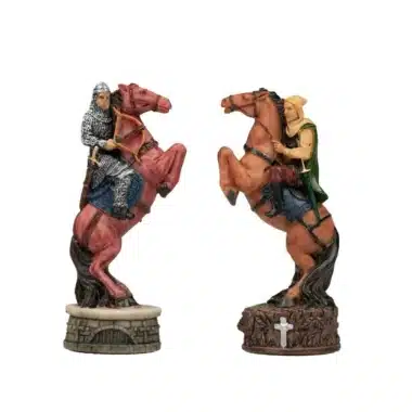 Piezas caballo del juego Robin des Bois: caballero y arquero sobre caballos encabritados en resina