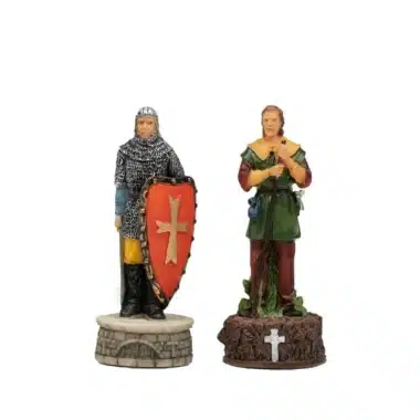 Piezas alfil del juego Robin des Bois: caballero con escudo y arquero en resina pintada