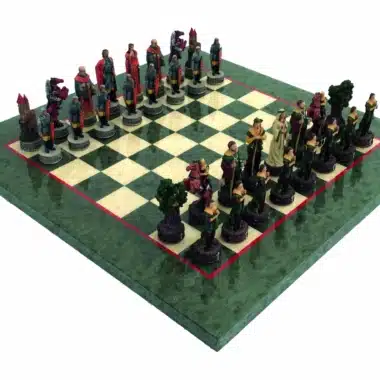 Robin Hood II Tablero de ajedrez de madera de arce y brezo y juego de ajedrez de resina pintado a mano