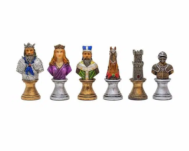 Conjunto Busto Medieval IV Tablero de Ajedrez con Almacenamiento en Similcuero & Juego de Ajedrez en Resina Pintado a Mano - Imagen 5