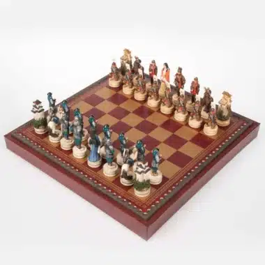 Juego de ajedrez Samurai Juego de ajedrez de resina pintado a mano y caja de almacenamiento de polipiel