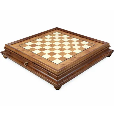 Tablero de ajedrez con pie de madera de brezo y olmo y cajón de almacenamiento, vista general