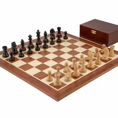 Conjunto Gran Campeonato II Tablero de Ajedrez de Madera de Caoba y Arce, Juego de Ajedrez de Madera de Boxwood y Boxwood Ebonizado & Caja de Almacenamiento de Madera de Abedul
