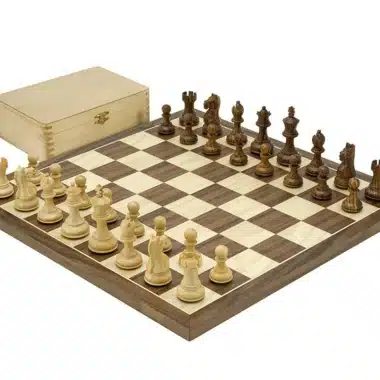 Juego de ajedrez Fierce Knight Brown de nogal y arce, juego de ajedrez de palisandro y caja de madera de boj