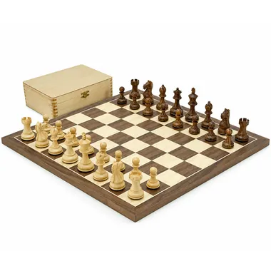 Juego de ajedrez completo Fierce Knight con tablero de nogal y arce y caja