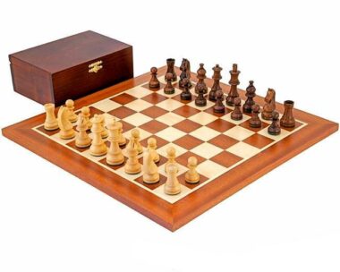 Tablero de ajedrez de caoba y arce, juego de ajedrez de palisandro y boj y caja de almacenamiento de madera de abedul