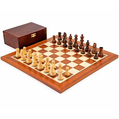 Tablero de ajedrez de caoba y arce, juego de ajedrez de palisandro y boj y caja de almacenamiento de madera de abedul