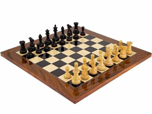 Set Elegante Tablero en raíz de palisandro y madera de arce & Juego de ajedrez en madera de ébano