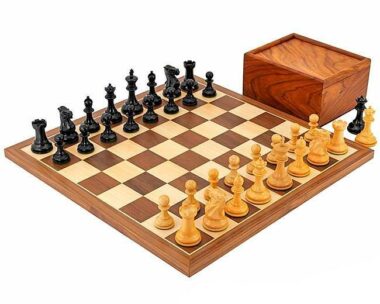 Juego de ajedrez "Competition Compact" de arce y nogal, juego de ajedrez de madera y caja de almacenamiento de palisandro dorado