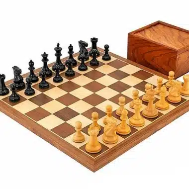 Juego de ajedrez "Competition Compact" de arce y nogal, juego de ajedrez de madera y caja de almacenamiento de palisandro dorado