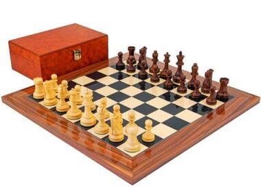 Juego de ajedrez "Supreme" de palosanto, juego de ajedrez de palosanto y boj y caja de almacenamiento de madera de raíz