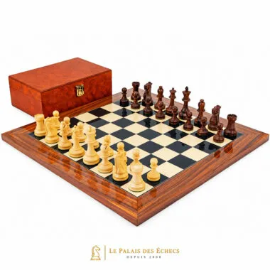 Juego de ajedrez "Supreme" de palosanto, juego de ajedrez de palosanto y boj y caja de almacenamiento de madera de raíz