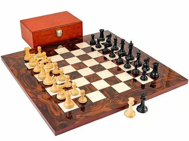 Conjunto Soberano Tablero de Ajedrez de Madera y Raíz de Arce, Juego de Ajedrez de Madera de Ébano y Caja de Almacenamiento de Raíz de Chapado