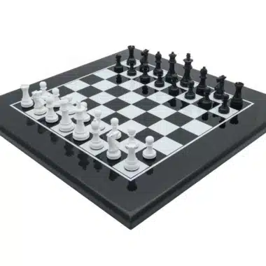 Juego de ajedrez de madera moderno en blanco y negro
