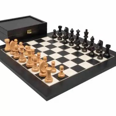 Knight Design Tablero de ajedrez de álamo negro y arce blanco y juego de ajedrez de madera de boj con caja de almacenamiento