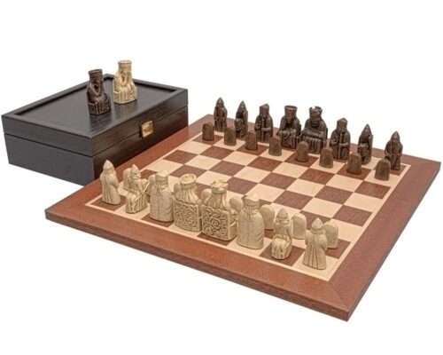 Set Isla de Lewis Tablero de Madera de Caoba, Juego de Ajedrez Isla de Lewis y Caja de Almacenamiento
