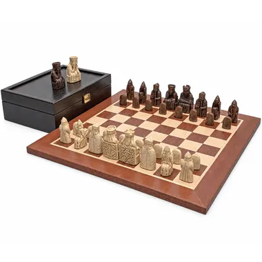 Juego de ajedrez Isla de Lewis completo con tablero de caoba y caja de almacenamiento