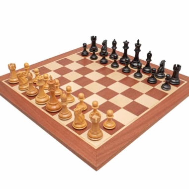 Conjunto Abadía Tablero de Ajedrez de Madera de Caoba y Arce y Juego de Ajedrez de Madera de Fresno y Fresno Ebonizado