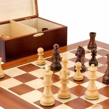 Tablero de ajedrez de caoba y arce, juego de ajedrez de palisandro y boj y caja de almacenamiento de madera de abedul