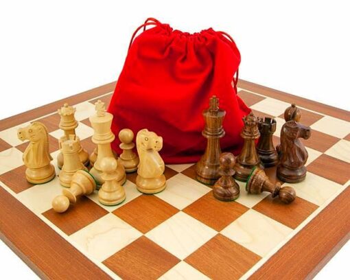 Juego de ajedrez "Jacob Knight" de arce y caoba, juego de ajedrez de palosanto y boj y bolsa de almacenamiento
