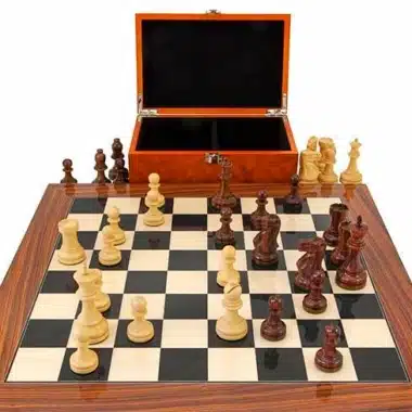 Juego de ajedrez "Supreme" de palosanto, juego de ajedrez de palosanto y boj y caja de almacenamiento de madera de raíz