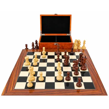Juego de ajedrez "Supreme" de palosanto, juego de ajedrez de palosanto y boj y caja de almacenamiento de madera de raíz