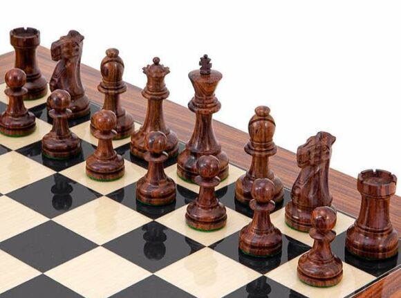 Juego de ajedrez "Supreme" de palosanto, juego de ajedrez de palosanto y boj y caja de almacenamiento de madera de raíz