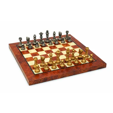 Juego "Staunton Piccolo" Tablero de ajedrez de madera de brezo y olmo y juego de ajedrez de latón macizo