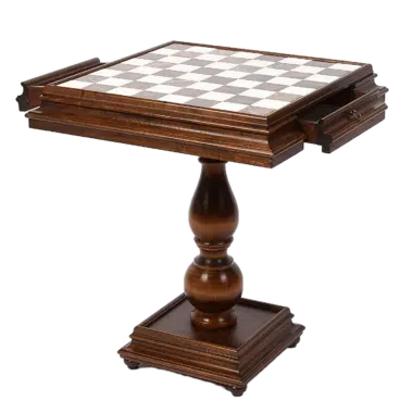 Alternative view of Mesa de lujo tablero de ajedrez y cajón de almacenamiento en madera de haya y tablero de juego en mármol de Carrara y alabastro de Toscana