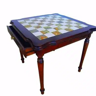 Mesa Luxe II de Madera Maciza con Tablero de Onice, Alabastro de Toscana y Mármol de Carrara