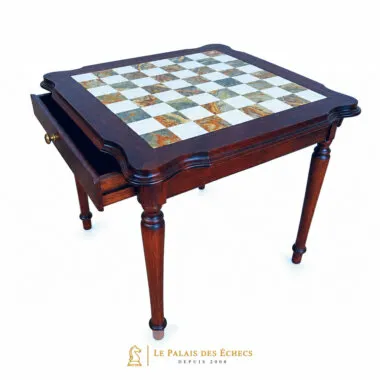 Mesa Luxe II de Madera Maciza con Tablero de Onice, Alabastro de Toscana y Mármol de Carrara