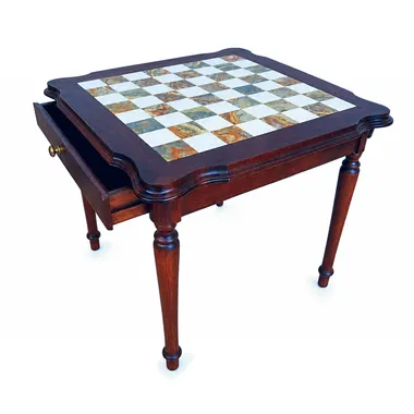 Mesa Luxe II de Madera Maciza con Tablero de Onice, Alabastro de Toscana y Mármol de Carrara