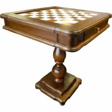 Mesa de ajedrez clásica y compartimento de almacenamiento en madera de brezo y haya