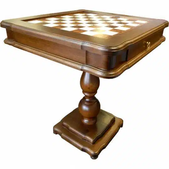 Mesa de ajedrez clásica y compartimento de almacenamiento en madera de brezo y haya