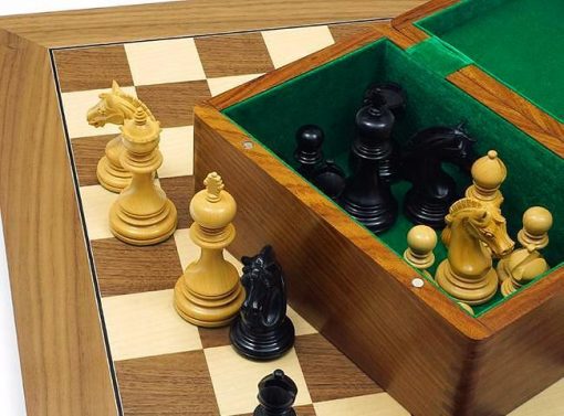 Juego de ajedrez "Garvi" de arce y nogal, juego de ajedrez de ébano y caja de almacenamiento de palisandro dorado